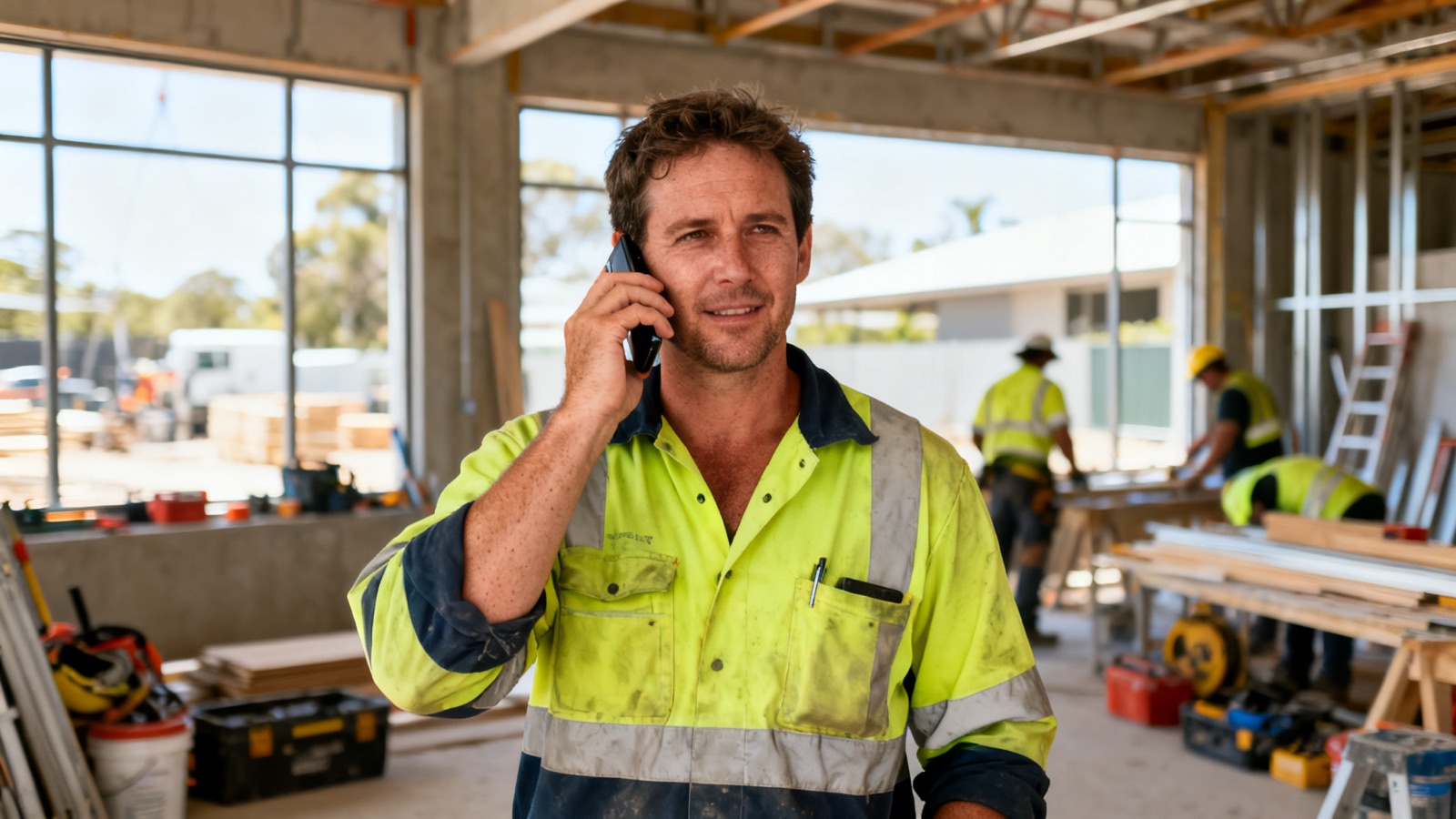 Tradesperson talking on a mobile phone