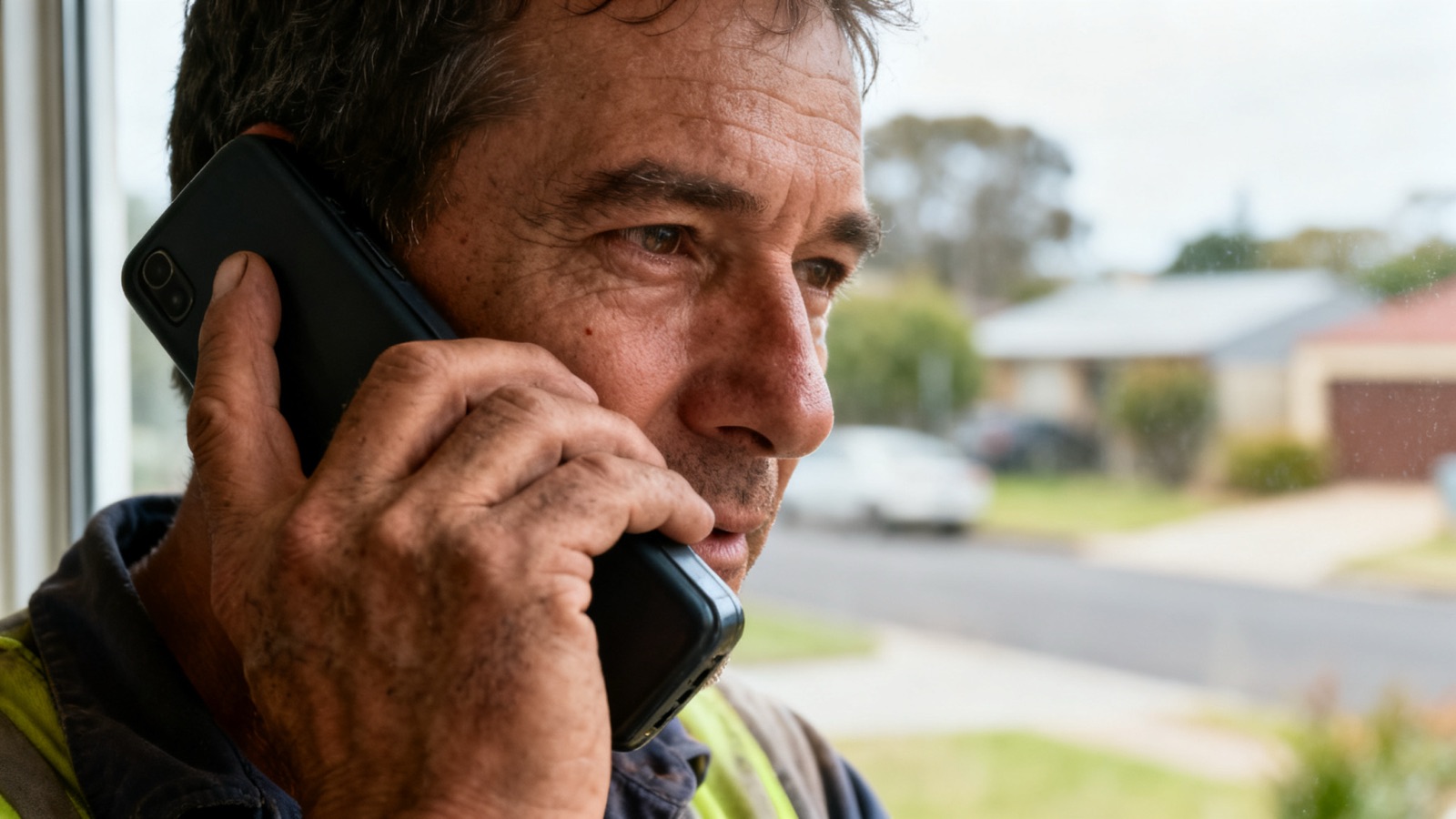 A tradesperson taking a call to qualify a lead before quoting
