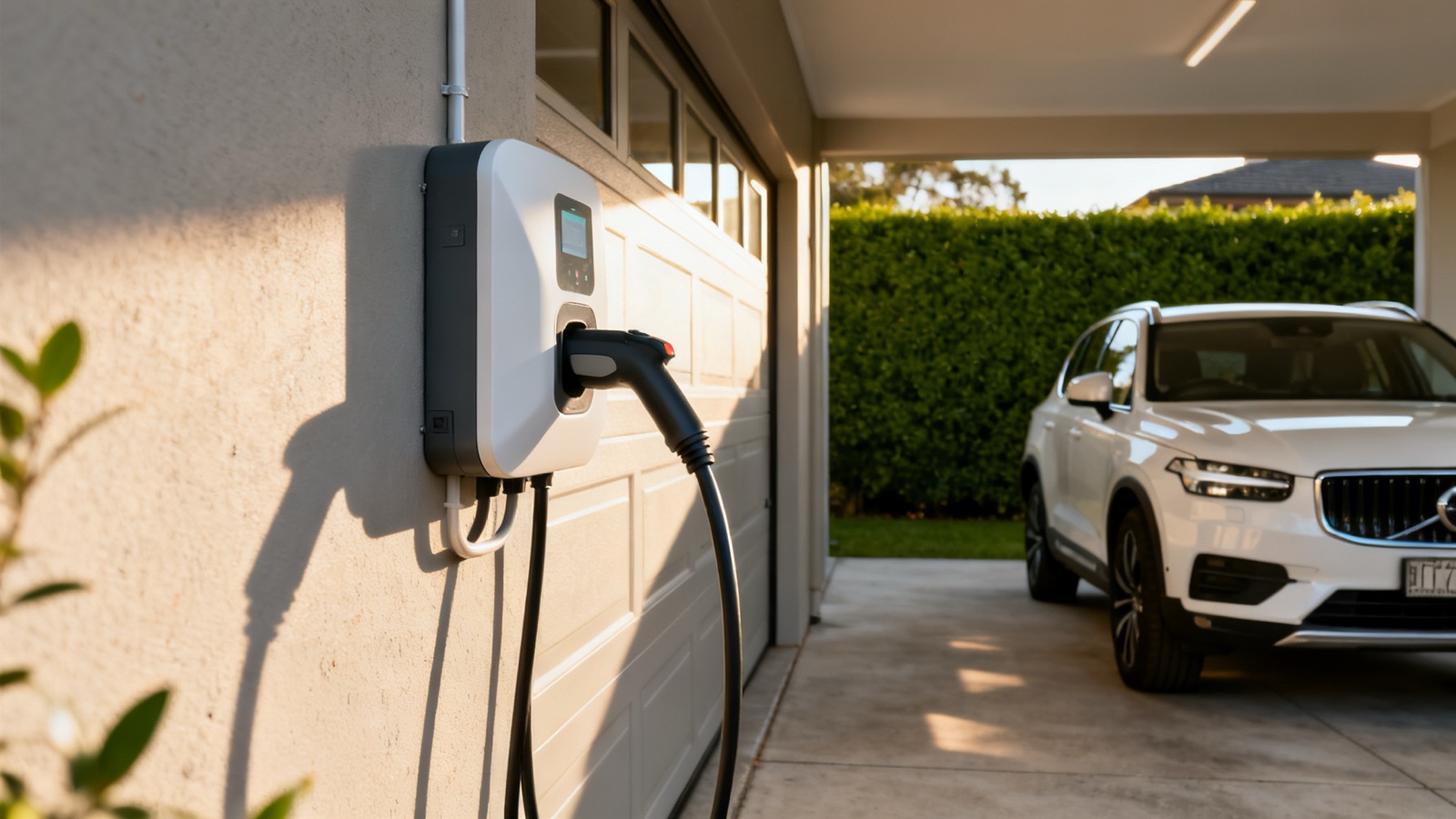 Home EV charger installed in an Australian residential garage