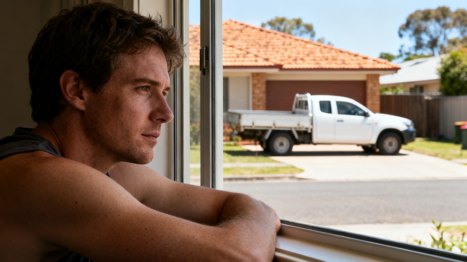 Australian suburban street with a tradie ute parked in a driveway